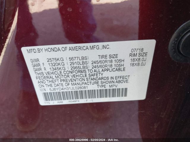 5J8YD4H31JL028081 Acura Mdx 3.5l (a9)