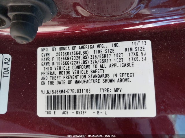 Honda Cr-v Ex-l 2014 5J6RM4H77EL031105 Image 9