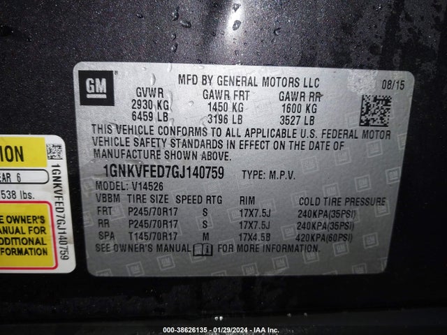 Chevrolet Traverse Ls 2016 1GNKVFED7GJ140759 Image 9