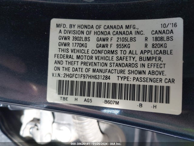 Honda Civic Touring 2017 2HGFC1F97HH631284 Image 9