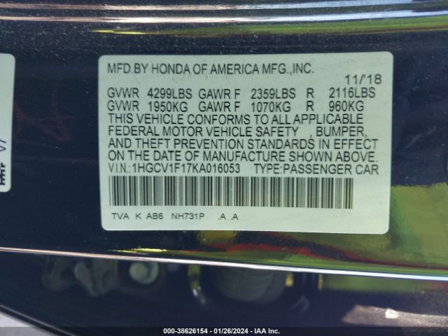 1HGCV1F17KA016053 Honda ACCORD LX