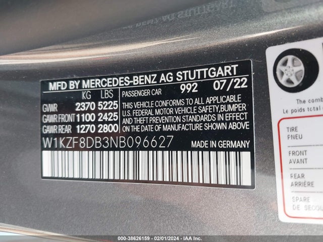 2022 MERCEDES-BENZ E 350 VIN: W1KZF8DB3NB096627