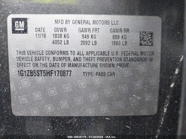 2017 CHEVROLET MALIBU LS VIN: 1G1ZB5ST5HF170877