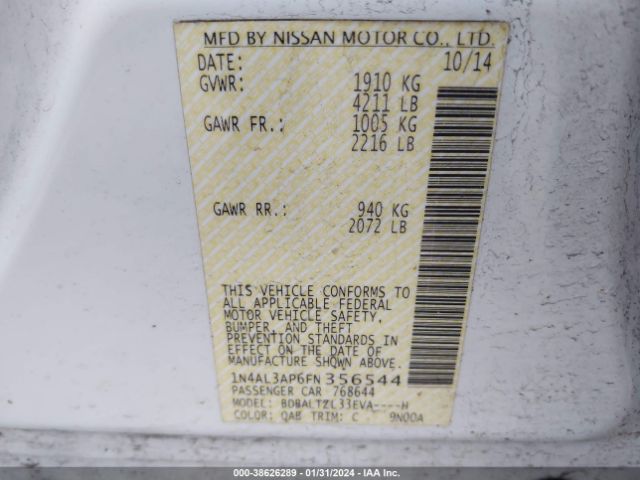 1N4AL3AP6FN356544 Nissan Altima 2.5 Sl
