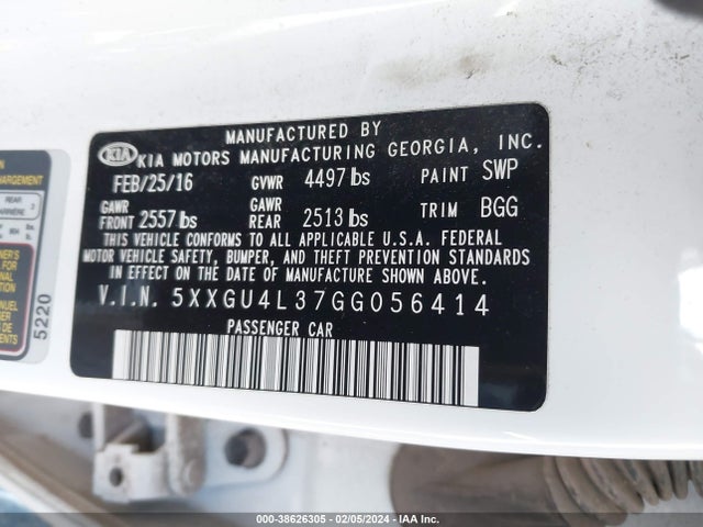KIA OPTIMA EX 2016 5XXGU4L37GG056414 Image 9