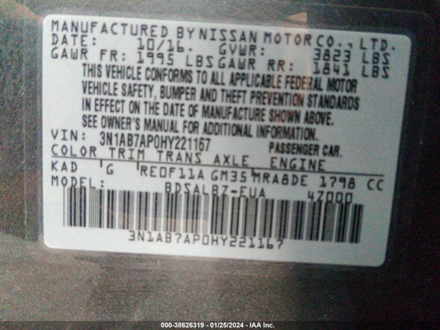 Nissan SENTRA S 2017 3N1AB7AP0HY221167 Image 9