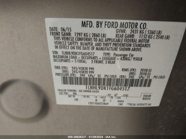 1LNHL9DK1FG604517 Lincoln MKS