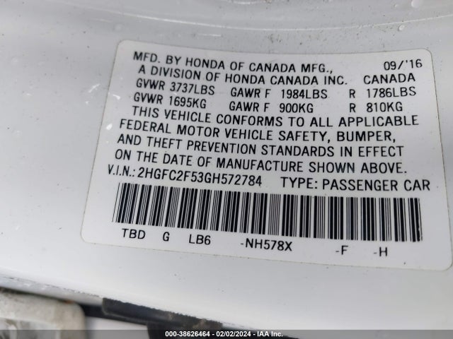 Honda Civic Lx 2016 2HGFC2F53GH572784 Image 9