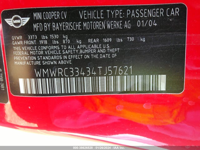 2004 MINI COOPER WMWRC33434TJ57621 Photo 8