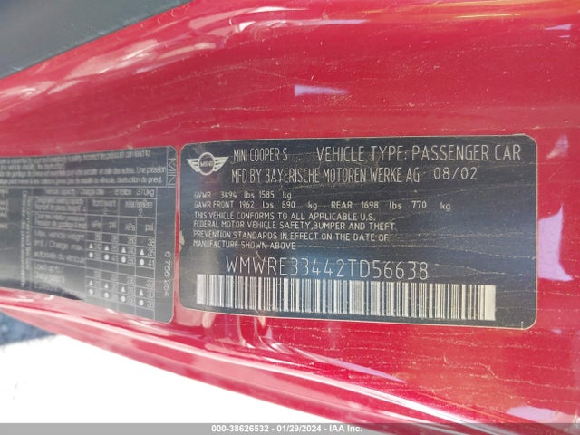 2002 MINI COOPER S WMWRE33442TD56638 Photo 8
