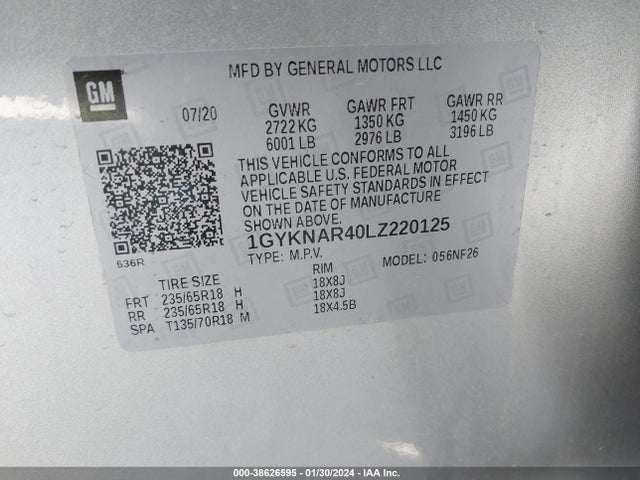 1GYKNAR40LZ220125 Cadillac Xt5 Fwd Luxury