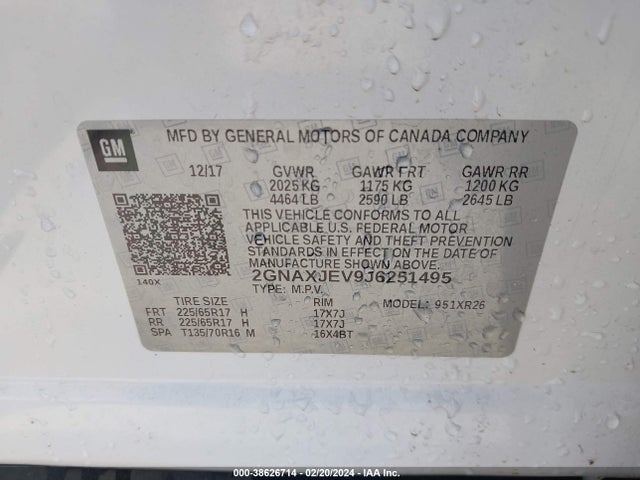 Chevrolet EQUINOX LT 2018 2GNAXJEV9J6251495 Image 9