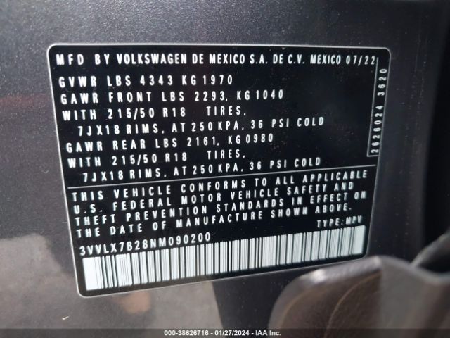 3VVLX7B28NM090200 Volkswagen Taos 1.5t Se