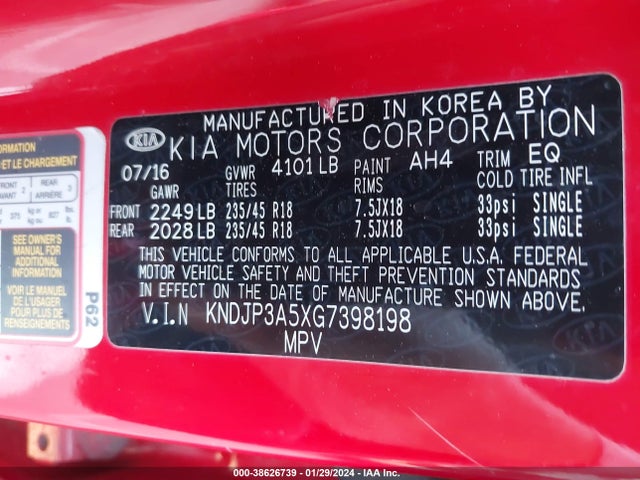 KIA SOUL + 2016 KNDJP3A5XG7398198 Image 9