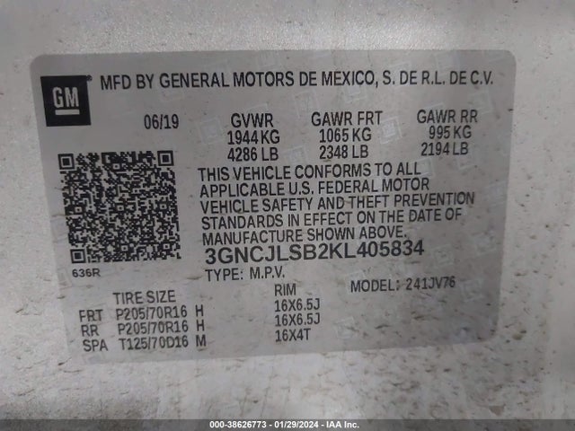 Chevrolet Trax Lt 2019 3GNCJLSB2KL405834 Image 9