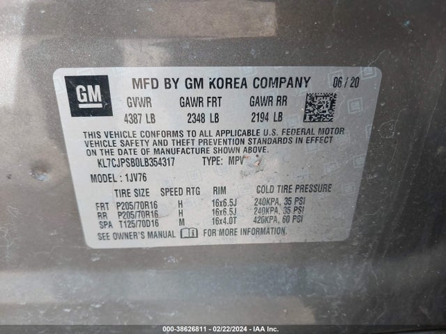 Chevrolet Trax Awd Lt 2020 KL7CJPSB0LB354317 Image 9