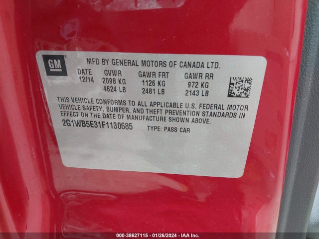 Chevrolet Impala Limited Lt 2015 2G1WB5E31F1130685 Image 9