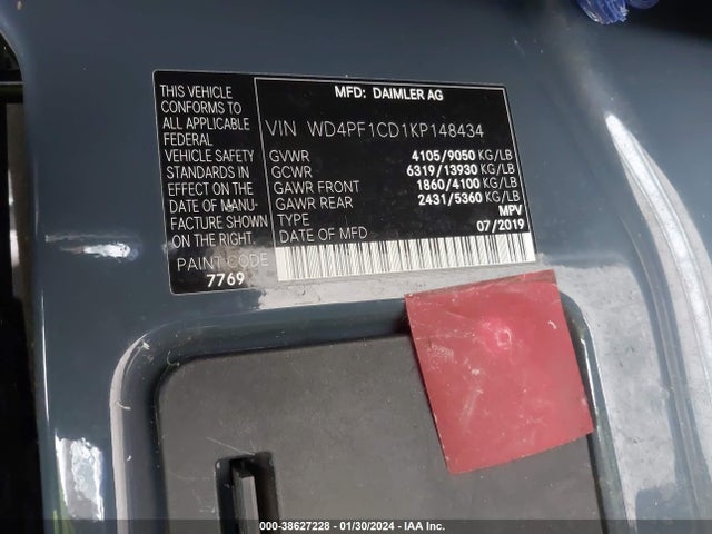 2019 MERCEDES-BENZ SPRINTER 2500 HIGH ROOF V6 VIN: WD4PF1CD1KP148434