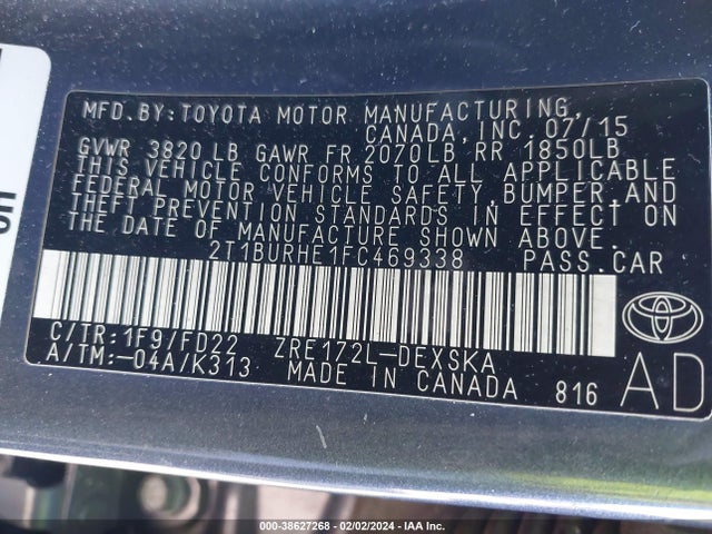 Toyota Corolla S Plus 2015 2T1BURHE1FC469338 Image 9