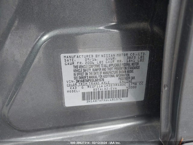 Продажа на аукционе авто 2016 Nissan Sentra Sv, vin: 3N1AB7APXGL681576, номер лота: 38627314