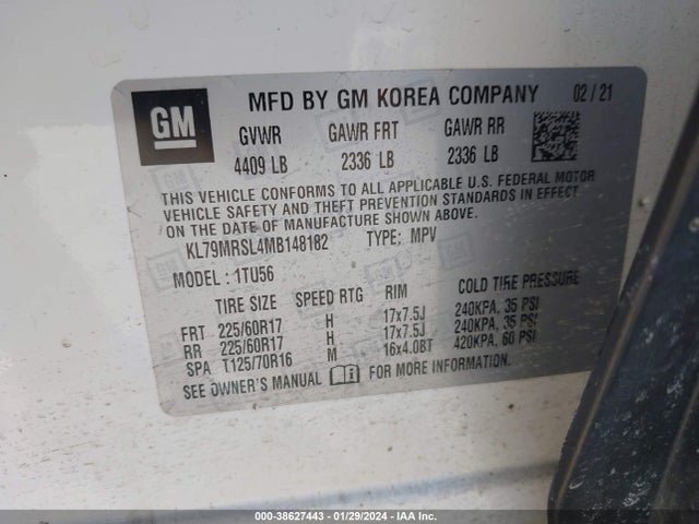 Chevrolet Trailblazer Awd Lt 2021 KL79MRSL4MB148182 Image 9
