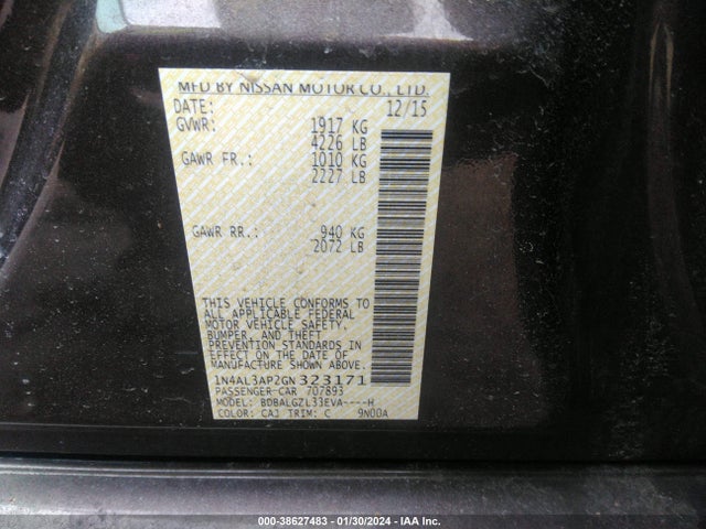 2016 NISSAN ALTIMA 2.5 S VIN: 1N4AL3AP2GN323171