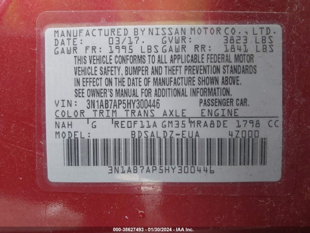 Nissan SENTRA SV 2017 3N1AB7AP5HY300446 Image 9