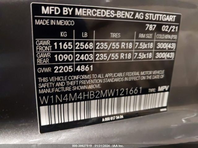 W1N4M4HB2MW121661 Mercedes-Benz Glb 250 4matic