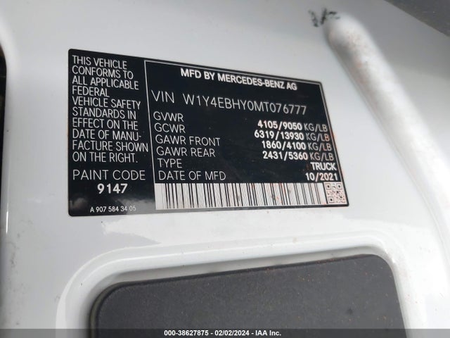 W1Y4EBHY0MT076777 Mercedes-Benz Sprinter 2500 Standard Roof V6