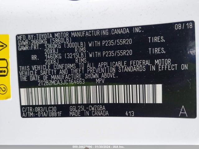 2T2BZMCA3JC164663 Lexus Rx 350 F Sport