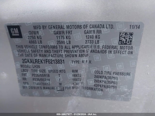 GMC Terrain Sle-2 2015 2GKALREK1F6213831 Image 9