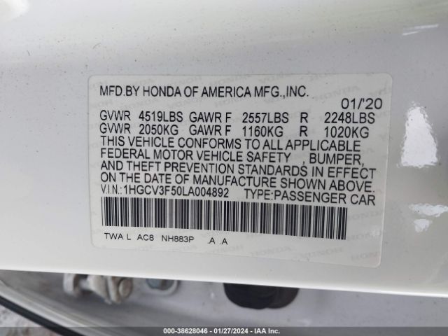 1HGCV3F50LA004892 Honda Accord Hybrid Ex-l