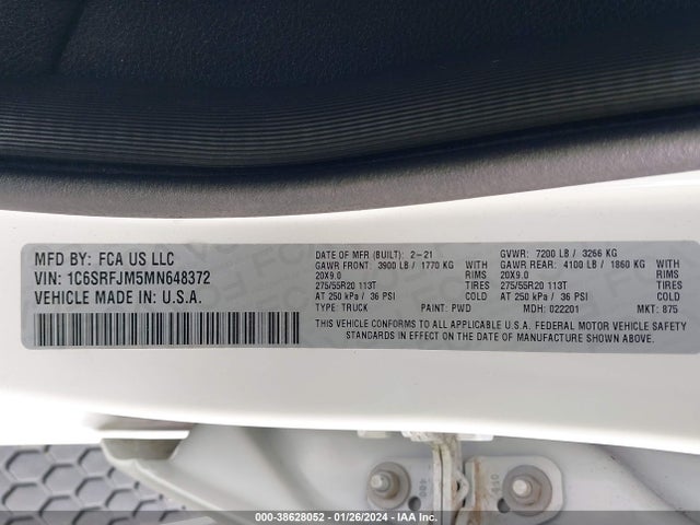 RAM 1500 Laramie  4x4 5'7 Box 2021 1C6SRFJM5MN648372 Image 9