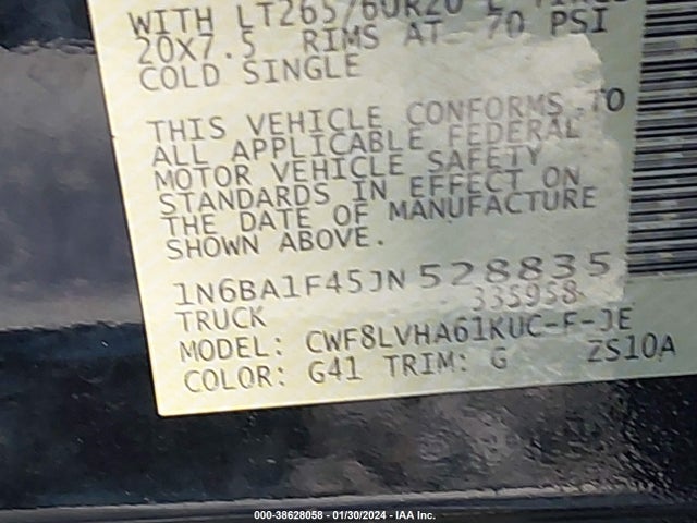 1N6BA1F45JN528835 Nissan Titan Xd Sl Diesel