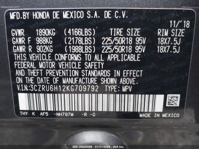 3CZRU6H12KG709792 Honda HR-V SPORT