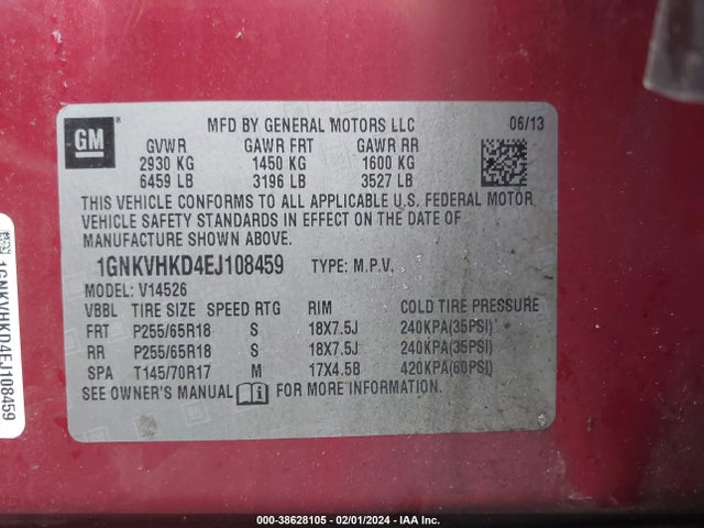 Chevrolet Traverse 2lt 2014 1GNKVHKD4EJ108459 Image 9