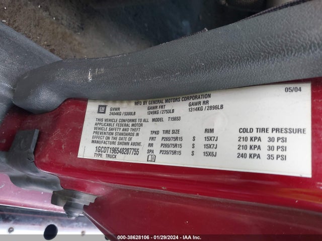 Продаж на аукціоні авто 2004 Chevrolet Colorado Ls, vin: 1GCDT196548207755, номер лоту: 38628106