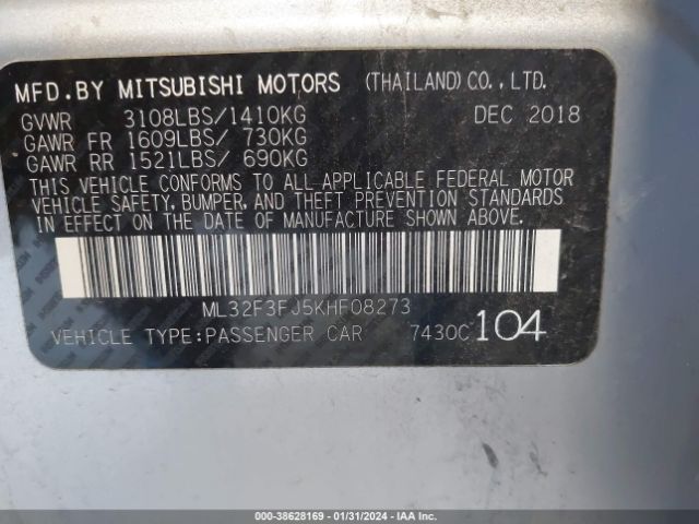 2019 MITSUBISHI MIRAGE G4 ML32F3FJ5KHF08273 Photo 8