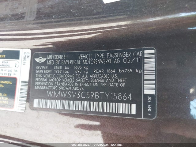 2011 MINI COOPER S WMWSV3C59BTY15864 Photo 8
