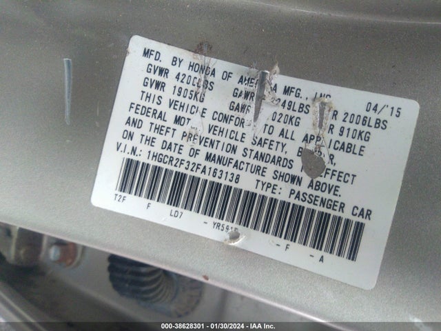 Honda ACCORD LX 2015 1HGCR2F32FA163138 Image 9