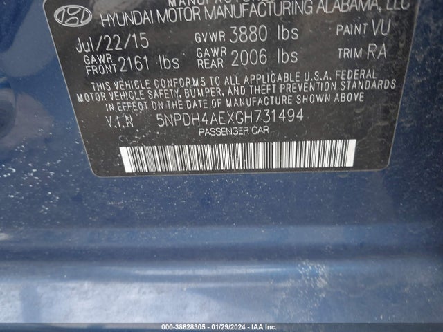 2016 HYUNDAI ELANTRA SE VIN: 5NPDH4AEXGH731494