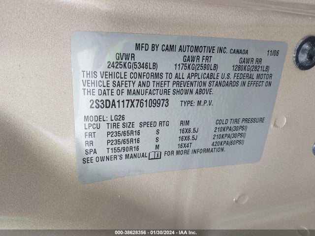 2007 SUZUKI XL7 VIN: 2S3DA117X76109973