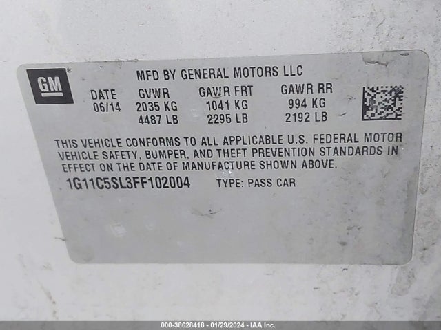 Chevrolet MALIBU 1LT 2015 1G11C5SL3FF102004 Image 9