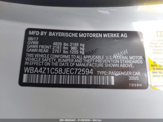 WBA4Z1C58JEC72594 BMW 430I