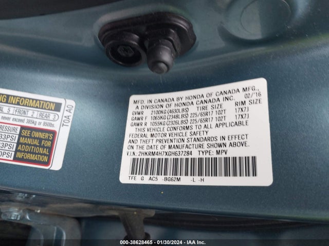 Honda Cr-v Ex-l 2016 2HKRM4H7XGH637284 Image 9