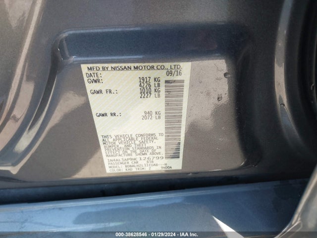 2017 NISSAN ALTIMA 2.5 SR VIN: 1N4AL3AP9HC126799