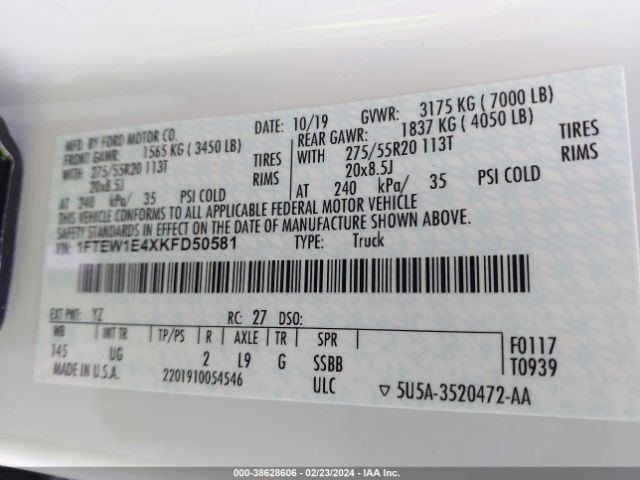 1FTEW1E4XKFD50581 Ford F-150 Xlt