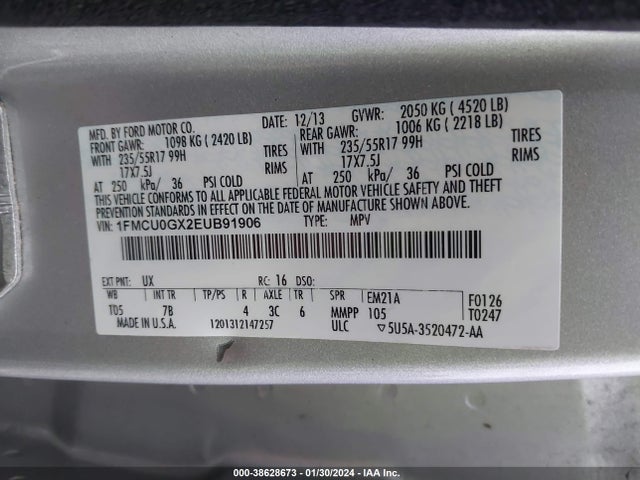 2014 FORD ESCAPE SE VIN: 1FMCU0GX2EUB91906