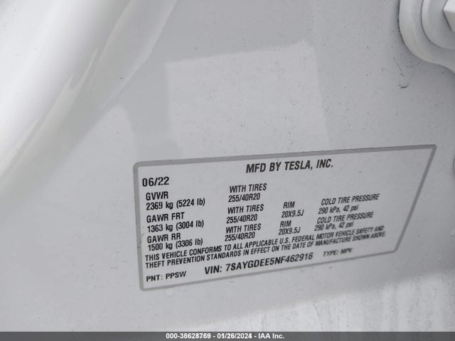 2022 TESLA MODEL Y 7SAYGDEE5NF462916 Photo 8