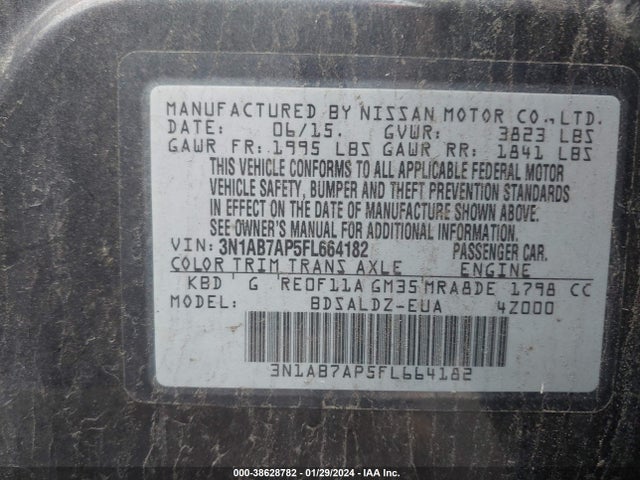 2015 NISSAN SENTRA FE+ S/S/SL/SR/SV VIN: 3N1AB7AP5FL664182